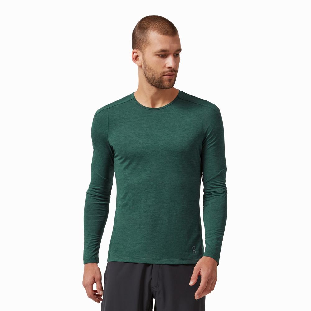 Camiseta On Performance Long Hombre Verdes | 18GQFUSZY