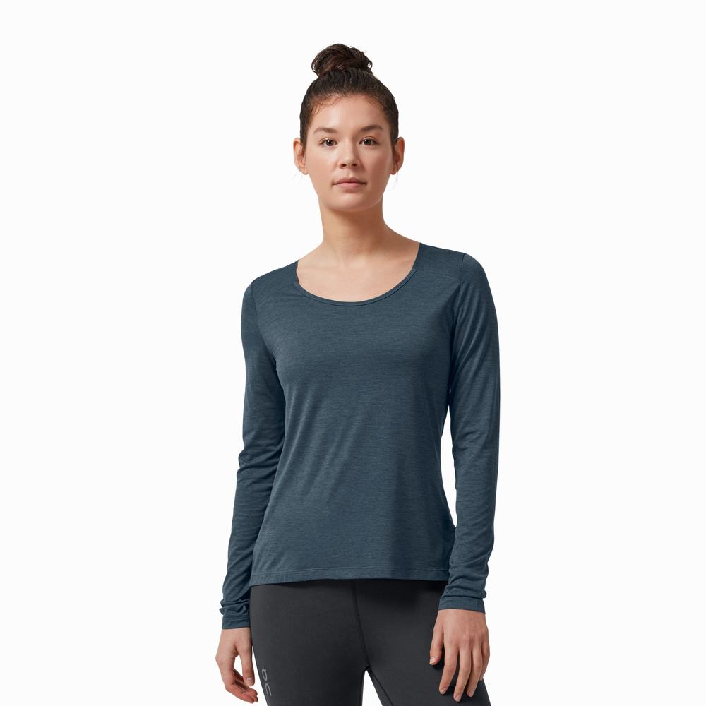 Camiseta On Performance Long Mujer Azul Marino | 65LTMVSHF