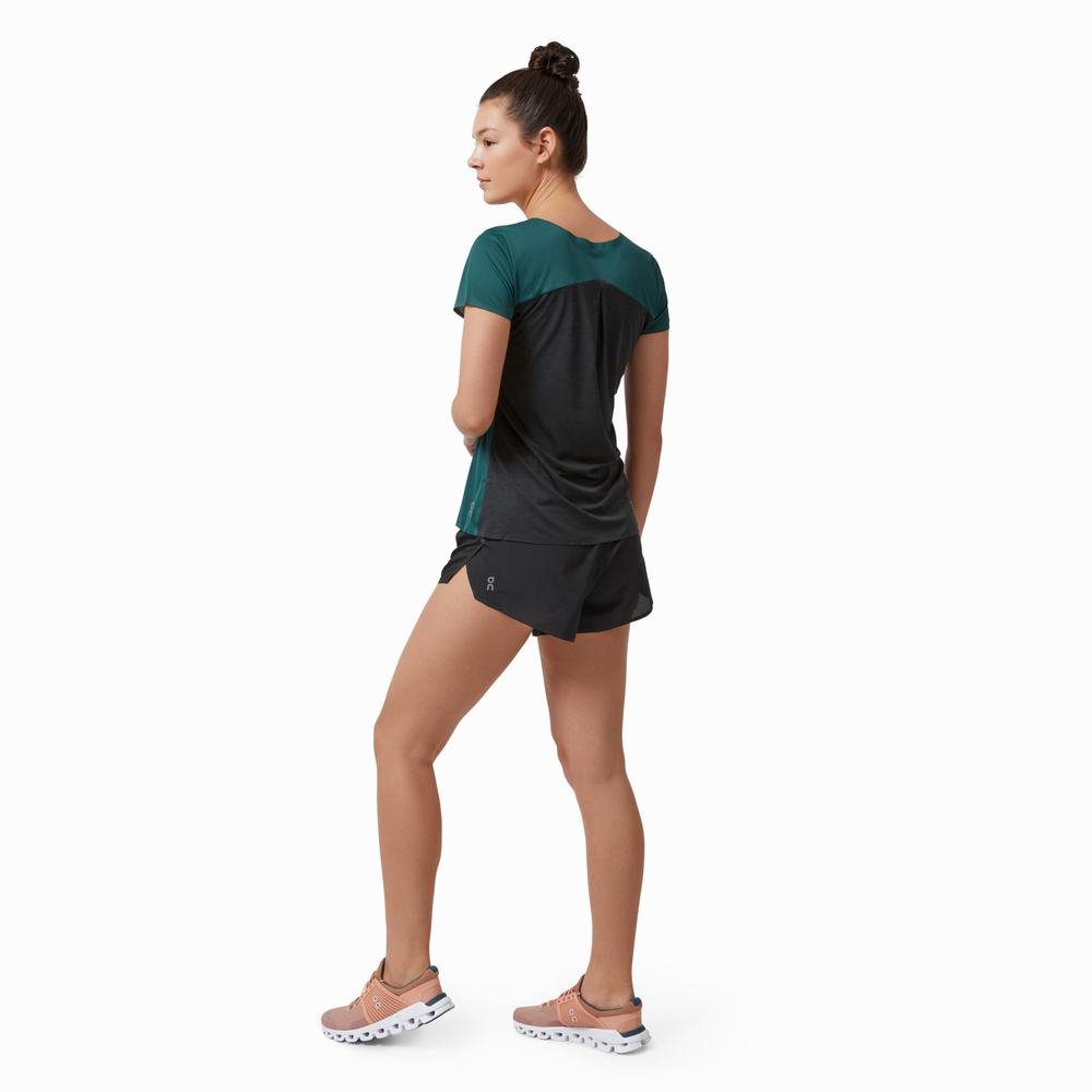 Camiseta On Performance Long Mujer Verdes Negros | 26GKVZBHE