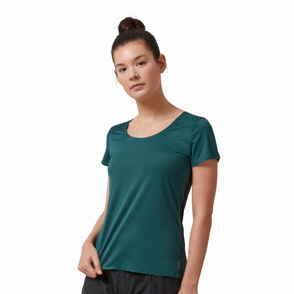 Camiseta On Performance Long Mujer Verdes Negros | 26GKVZBHE