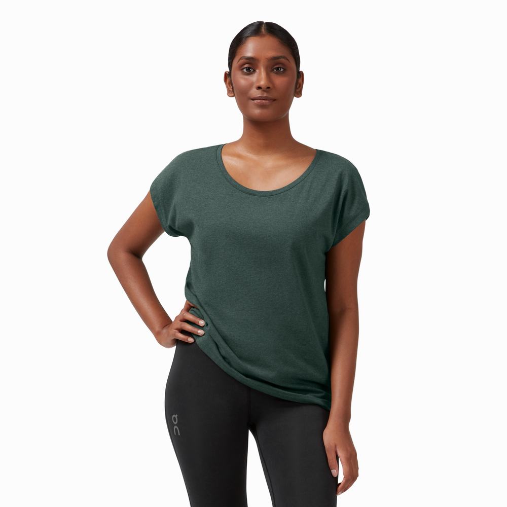 Camiseta On Performance Mujer Verdes Oscuro | 32NCQZWLM