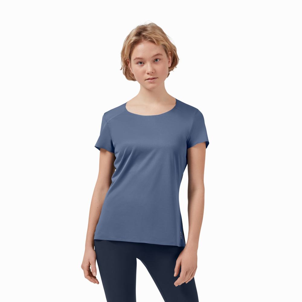 Camiseta On Performance Long Mujer Azules Negros | 13ZGHRWVC