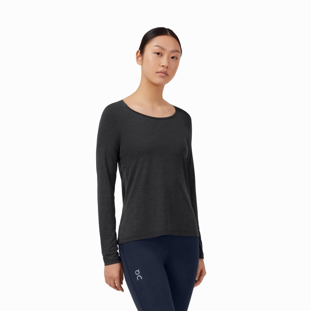 Camiseta On Performance Long Mujer Negros | 34ETWIHJY